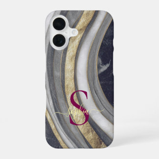 Schwarz-Weiß-Marmor-Gold-Glitter-Monogramm iPhone 16 Hülle