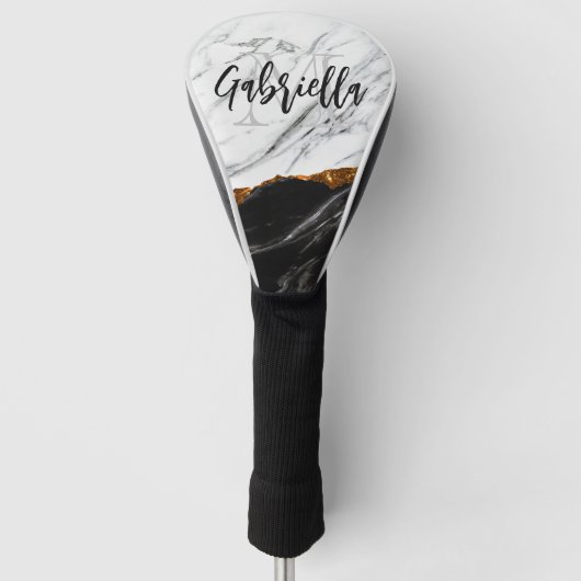 Schwarz-Weiß-Marmor Golf Headcover (Vorderseite)