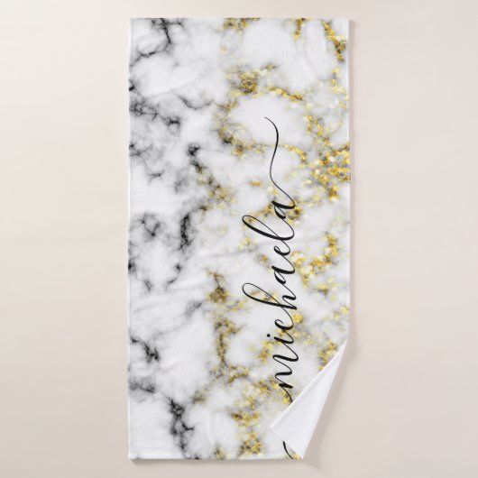 Schwarz-Weiß-Marmor-Individuelle Name Badehandtuch (Badehandtuch)