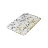 Schwarz-Weiß-Marmor-Individuelle Name Badematte (Schrägansicht)