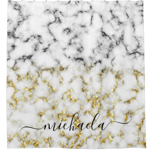Schwarz-Weiß-Marmor-Individuelle Name Duschvorhang (Vorderseite)