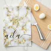 Schwarz-Weiß-Marmor-Individuelle Name Geschirrtuch (Viertel Falte)