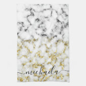Schwarz-Weiß-Marmor-Individuelle Name Geschirrtuch (Vertikal)