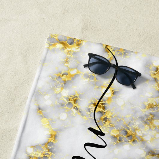 Schwarz-Weiß-Marmor-Individuelle Name Strandtuch (Beispiel)