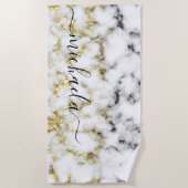 Schwarz-Weiß-Marmor-Individuelle Name Strandtuch (Vorderseite)