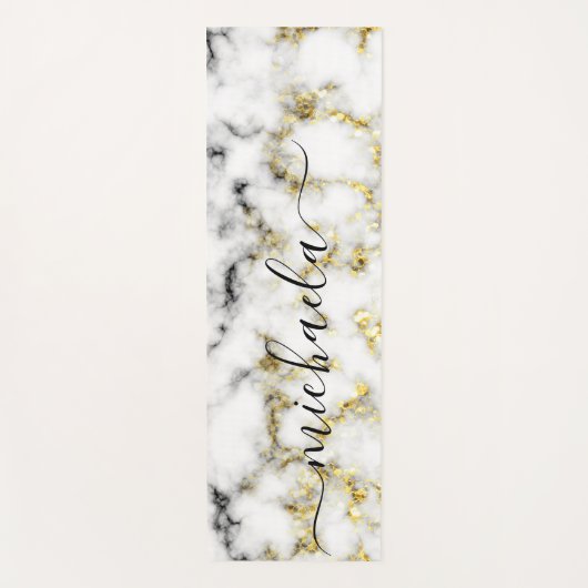 Schwarz-Weiß-Marmor-Individuelle Name Yogamatte (Vorderseite)