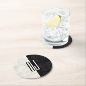 Schwarz-Weiß-Marmor Initial Mit Monogramm Runder Pappuntersetzer (Vor Ort)