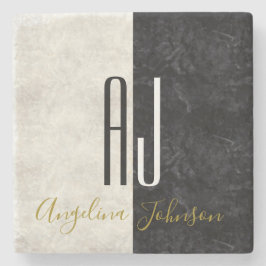 Schwarz-Weiß-Marmor-Initialen Mit Monogramm Steinuntersetzer