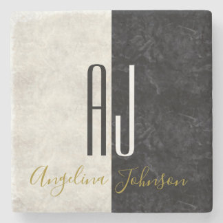 Schwarz-Weiß-Marmor-Initialen Mit Monogramm Steinuntersetzer