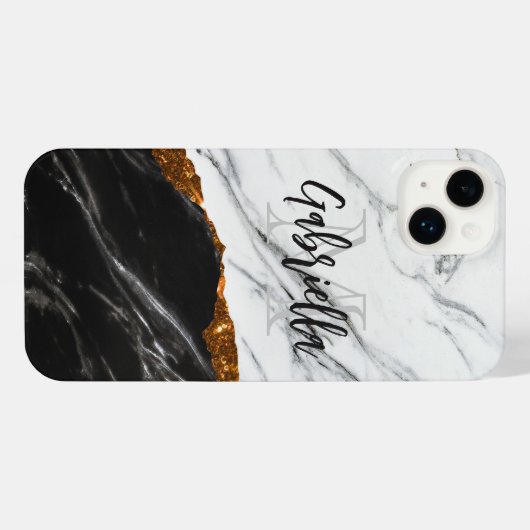 Schwarz-Weiß-Marmor iPhone Hülle (Rückseite (Horizontal))