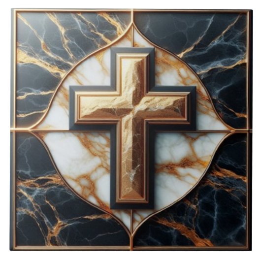 Schwarz-Weiß-Marmor-Kreuz mit Gold Fliese (Vorderseite)