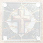 Schwarz-Weiß-Marmor-Kreuz mit Gold Glasuntersetzer (Rückseite)