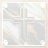 Schwarz-Weiß-Marmor-Kreuz mit Gold Glasuntersetzer (Rückseite)
