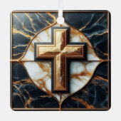 Schwarz-Weiß-Marmor-Kreuz mit Gold Ornament Aus Metall (Vorderseite)