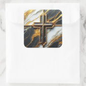 Schwarz-Weiß-Marmor-Kreuz mit Gold Quadratischer Aufkleber (Tasche)