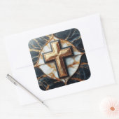 Schwarz-Weiß-Marmor-Kreuz mit Gold Quadratischer Aufkleber (Umschlag)