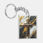 Schwarz-Weiß-Marmor-Kreuz mit Gold Schlüsselanhänger (Vorderseite links)