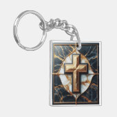 Schwarz-Weiß-Marmor-Kreuz mit Gold Schlüsselanhänger (Vorderseite links)