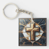 Schwarz-Weiß-Marmor-Kreuz mit Gold Schlüsselanhänger (Vorderseite)