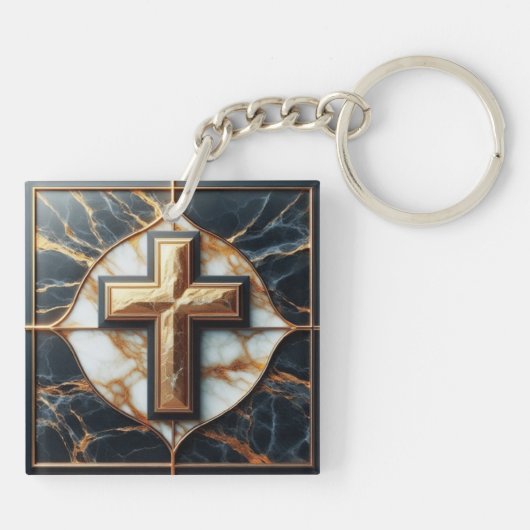 Schwarz-Weiß-Marmor-Kreuz mit Gold Schlüsselanhänger (Rückseite)