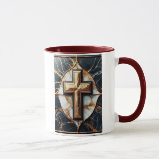 Schwarz-Weiß-Marmor-Kreuz mit Gold Tasse (Rechts)