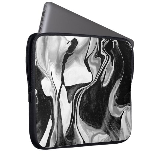 Schwarz-Weiß-Marmor Laptopschutzhülle (Vorne Rechts)