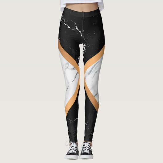 Schwarz-Weiß-Marmor Leggings (Vorderseite)