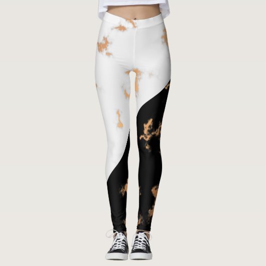 Schwarz-Weiß-Marmor Leggings (Vorderseite)