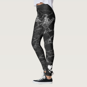 Schwarz-Weiß-Marmor mit Herz Leggings