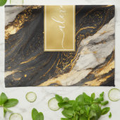 Schwarz-Weiß-Marmor Modernes Elegantes Geschirrtuch (Gefaltet)