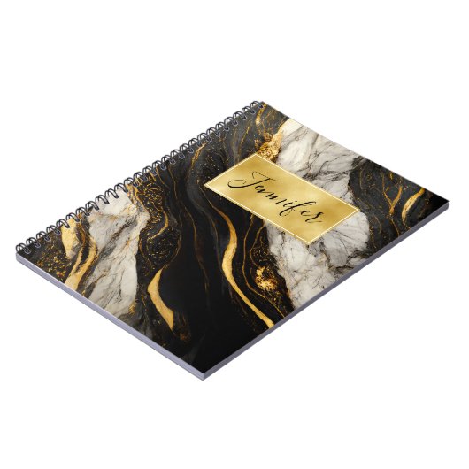 Schwarz-Weiß-Marmor Modernes Elegantes Notizblock (Linke Seite)
