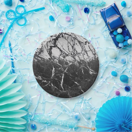 Schwarz-Weiß-Marmor Modernes Glam Trendy Party Pappteller (Party)