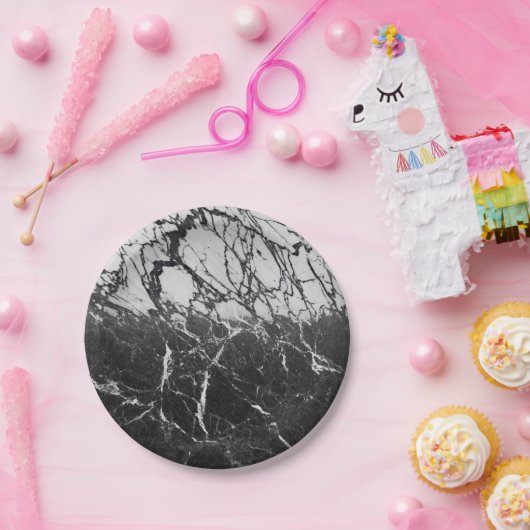 Schwarz-Weiß-Marmor Modernes Glam Trendy Party Pappteller (Party)