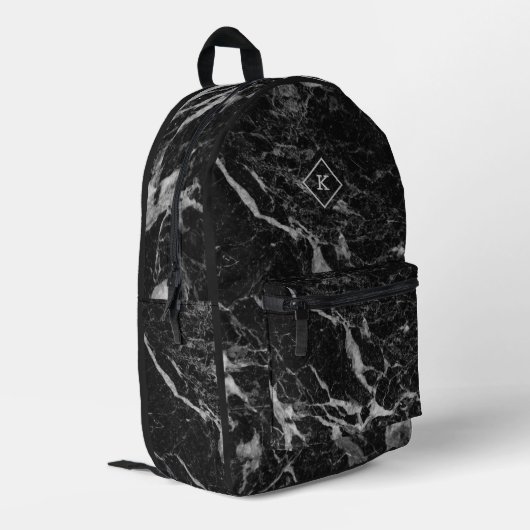 Schwarz-Weiß-Marmor | Monogramm Bedruckter Rucksack (Rückseitige Ecke links)