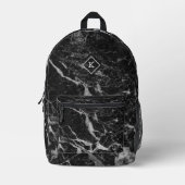 Schwarz-Weiß-Marmor | Monogramm Bedruckter Rucksack (Vorderseite)