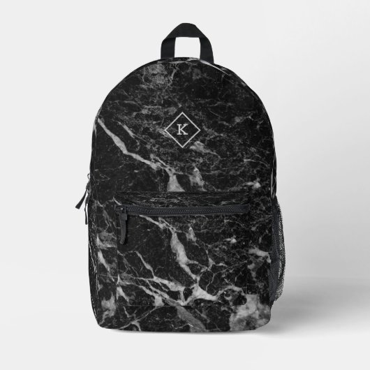 Schwarz-Weiß-Marmor | Monogramm Bedruckter Rucksack (Vorderseite)