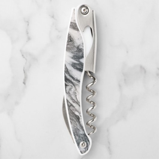 Schwarz-Weiß-Marmor-Muster Kellnermesser (Rückseite)