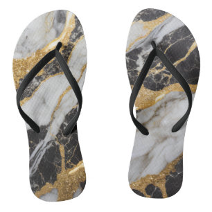 Schwarz-Weiß-Marmor-Muster mit Gold Badesandalen