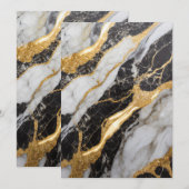 Schwarz-Weiß-Marmor-Muster mit Gold Einladung (Vorne/Hinten)