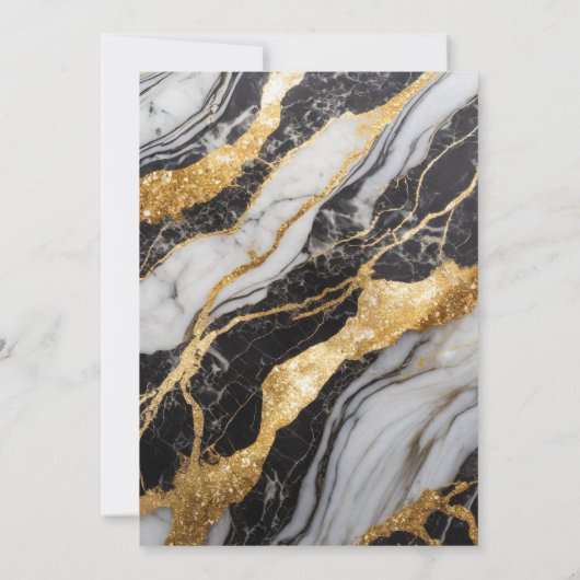 Schwarz-Weiß-Marmor-Muster mit Gold Einladung (Rückseite)