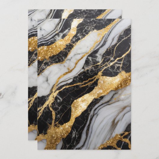 Schwarz-Weiß-Marmor-Muster mit Gold Einladung (Vorne/Hinten)