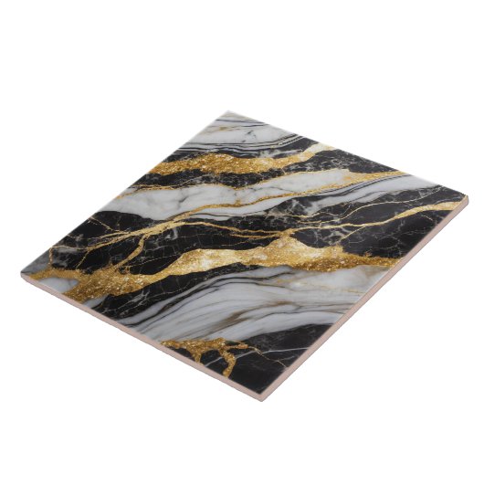 Schwarz-Weiß-Marmor-Muster mit Gold Fliese (Seite)