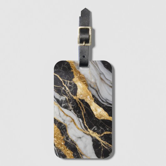 Schwarz-Weiß-Marmor-Muster mit Gold Gepäckanhänger (Vorderseite Vertikal)
