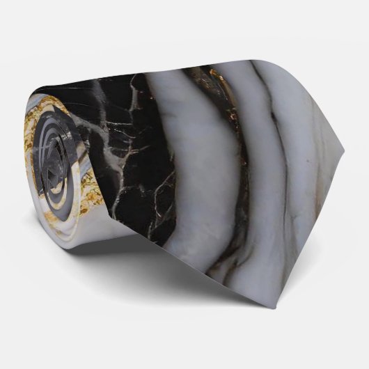 Schwarz-Weiß-Marmor-Muster mit Gold Krawatte (Gerollt)