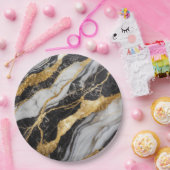 Schwarz-Weiß-Marmor-Muster mit Gold Pappteller (Party)