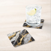 Schwarz-Weiß-Marmor-Muster mit Gold Rechteckiger Pappuntersetzer (Vor Ort)