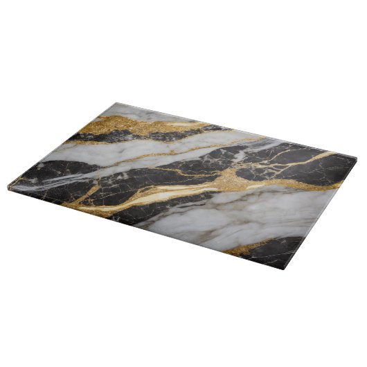 Schwarz-Weiß-Marmor-Muster mit Gold Schneidebrett (Ecke)