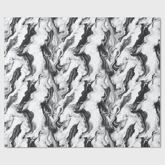 Schwarz-Weiß-Marmor Muster wirbeln Geschenkpapier (Flach)