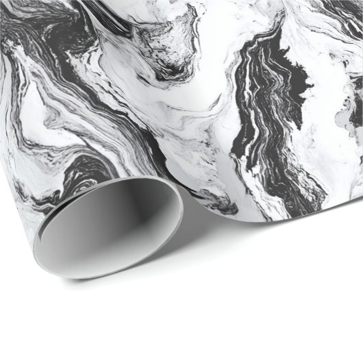 Schwarz-Weiß-Marmor Muster wirbeln Geschenkpapier (Rolleneckpunkt)