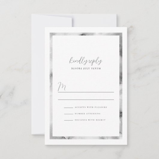 Schwarz-Weiß-Marmor-Rahmen formale SkriptWedding RSVP Karte (Vorderseite)